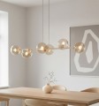Lampa beżowa nad stół wisząca - regulowana z kloszami  w kolorze bursztynowym.