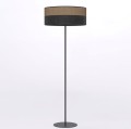 Lampa stojąca do salonu z abażurem w kolorze czarnym i brązowym.