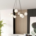 Lampa wisząca nowoczesna do salonu nad stół. Lampa ring z białymi kulkami.