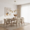 Lampa ring w bardzo modnym kolorze beżowym z kloszami kulkami w kolorze bursztynowym.