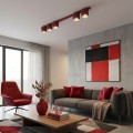 Lampa na sufit w kolorze burgundowym z 5 halogenami.