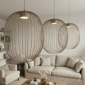 Lampa nowoczesna beżowa – klosze z drutu MITRO 51701/3