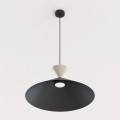 Lampa pojedyncza nad stół o średnicy 50 cm w kolorze czarnym i beżowym.