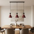 Lampa nad stół do pokoju z 3 kloszami metalowymi. Lampa w stylu japandii. Kolorystyka bordo, czarny i złoty.