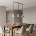 Lampa wisząca na listwie w kolorze beżu i czerni.
