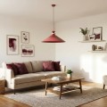 Lampa pojedyncza duża o średnicy 50 cm do powieszenia nad stołem. Lampa jest w modnym kolorze bordowym - burgundowym.