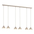 Nowoczesna lampa wisząca led w kolorze beżowym nad stół do salonu.