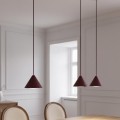 Bordowa nowoczesna lampa wisząca z 3 punktami światła led.