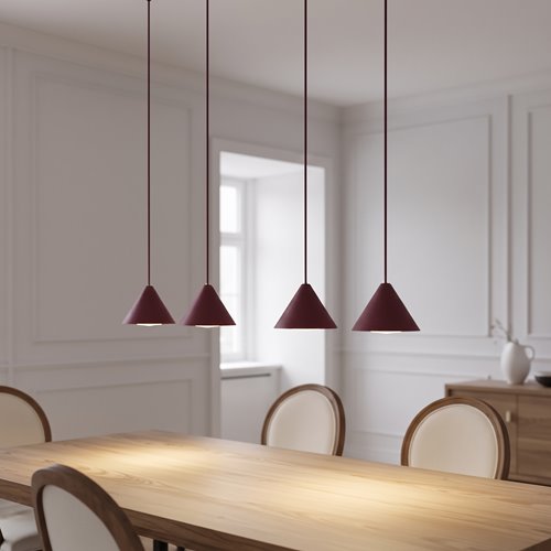 Bordowa lampa wisząca z żarówkami led.