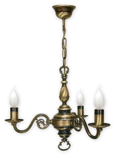 Żyrandol w kolorze patyny świecznikowy na trzy żarówki.