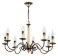 Patynowany żyrandol świecznikowy duży na osiem żarówek.