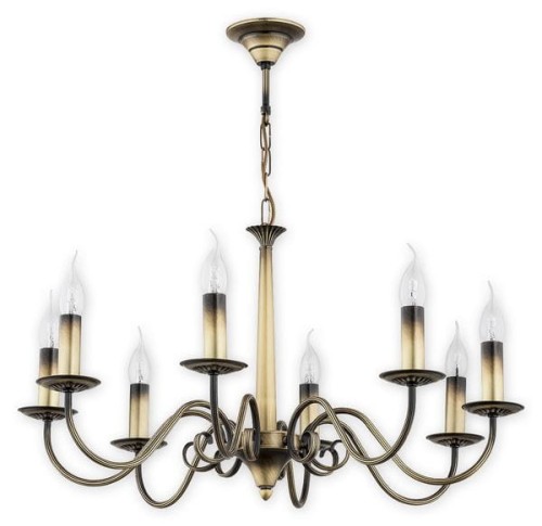 Patynowany żyrandol świecznikowy duży na osiem żarówek.