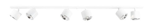 Lampa na sufit biała długa listwa z 6 regulowanymi reflektorami na żarówki led.
