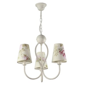 Biały żyrandol do sypialni z abażurami w róże  SALKO  1341