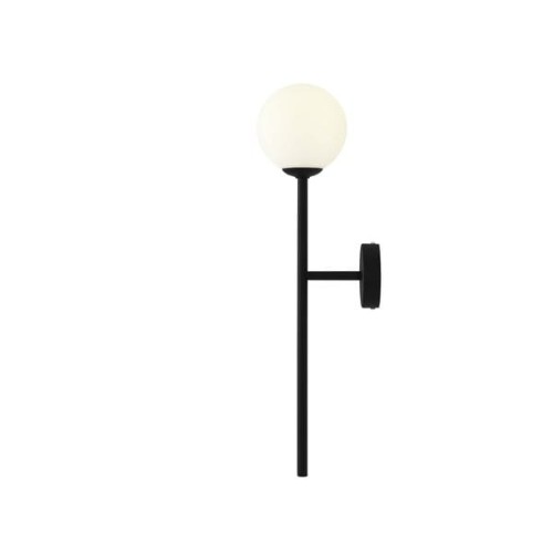 Czarny nowoczesny kinkiet na ścianę z mlecznobiałą kulką.