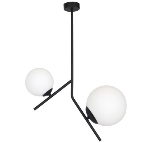 Nowoczesna modna i designerska lampa na sufit. Prosta forma z 2 szklanymi kloszami o kształcie kul.