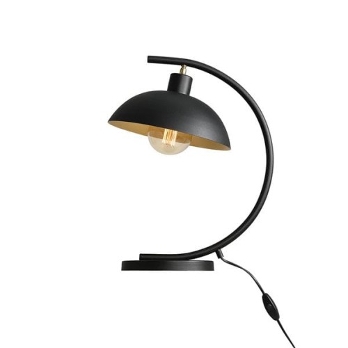 Lampka stołowa designerska i loftowa. Posiada duży 27 cm klosz metalowy w kolorze czarno złotym.
