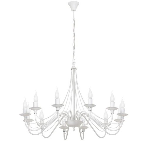 Biały duży żyrandol świecznikowy na 12 żarówek. Średnica 85 cm.