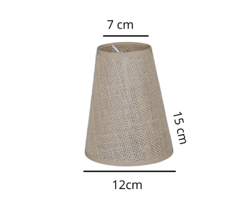 Abażur w kształcie stożka do żyrandoli i lamp. Struktura i kolor materiału - juta.