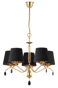 Żyrandol elegancki złoty Edida z czarnymi abażurami R21795