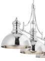Niklowana elegancka lampa nad stół z 3 punktami światła o regulowanej wysokości.