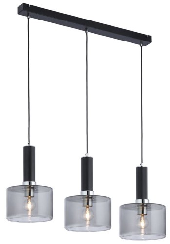 Potrójna lampa czarno - chromowa o regulowanej wysokości. Klosze eleganckie ze szkła dymnego.