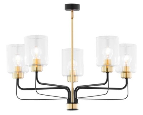 Nowoczesny żyrandol czarno - złoty z bezbarwnymi kloszami. Możliwa regulacja wysokości.