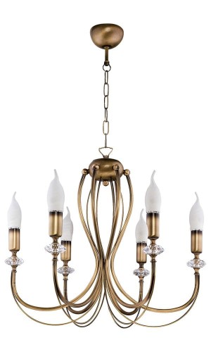 Elegancki świecznikowy żyrandol w kolorze patyny. Dodatkowo ozdobiony kryształkami.