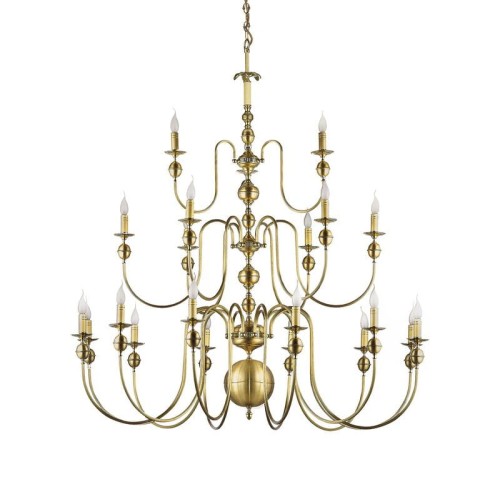 Trzypiętrowy bardzo duży żyrandol mosiężny do kościołów i dworków. Żyrandol świecznikowy.