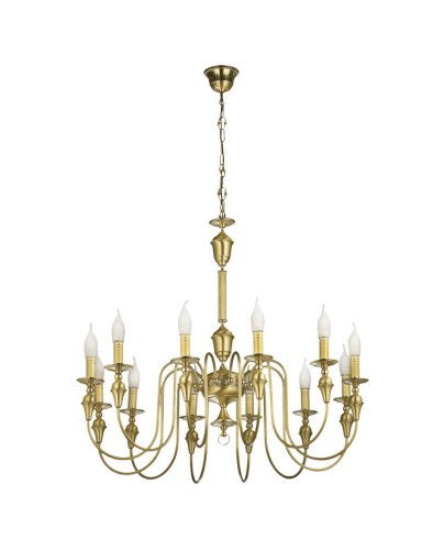 Mosiężny elegancki i efektowny żyrandol świecznikowy. Do bardzo dużych salonów i dworków.