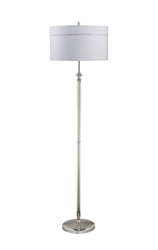 Lampa stojąca srebrna z białym abażurem z cyrkoniami. Styl glamour, nowojorski.