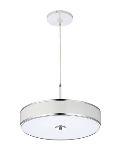 Biało niklowana lampa o nowoczesnej i prostej formie.