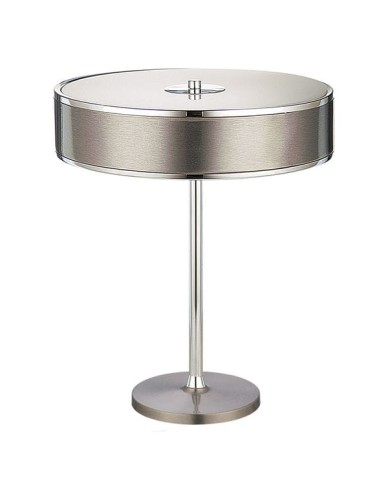 Srebrna lampa na komodę o nowoczesnej i prostej formie - elegancka.