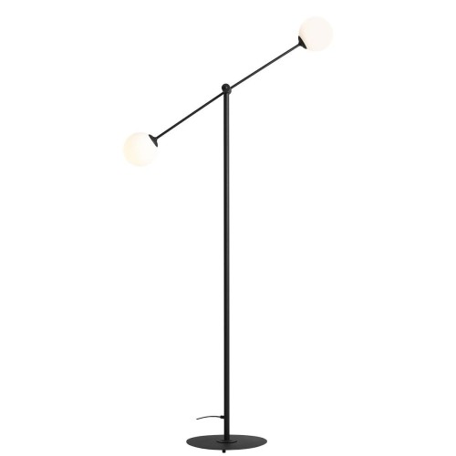 Lampa podłogowa czarna z kulami o regulowanym ustawieniu punktów światła.