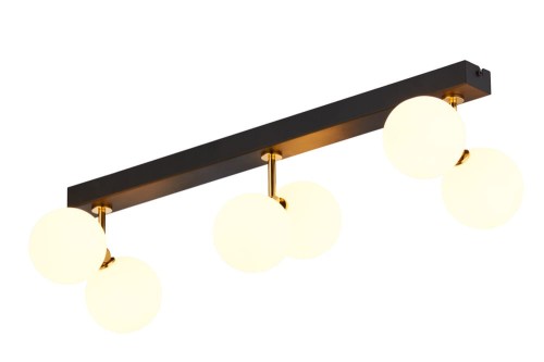 Lampa na sufit czarno - złota z 6 białymi kulkami.
