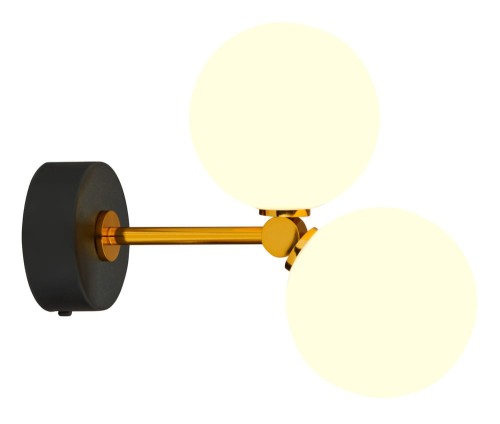Kinkiet na ścianę czarno-złoty z 2 kulkami białymi.