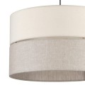 Zwis pojedynczy - lampa z abażurem w kolorze beżowo - szarym.
