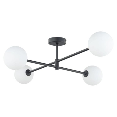 Czarny żyrandol na sufit - nowoczesny z 4 kulkami białymi.