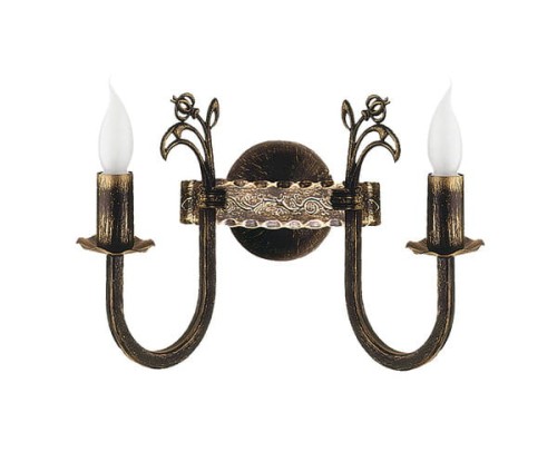 Klasyczny świecznikowy kinkiet na dwie żarówki w kolorze czarnym - patynowany o ładnej metaloplastyce.