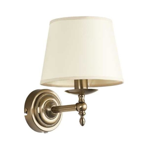 Klasyczny złoty kinkiet z kremowym abażurem.