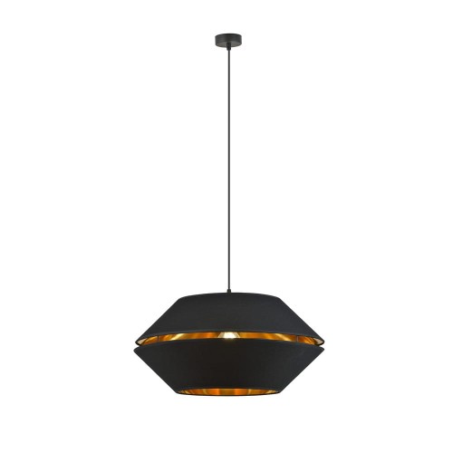 Nowoczesna lampa z abażurem w kolorze czerni i złota.