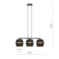 Nowoczesna lampa wisząca z trzema abażurami w kolorystyce czarno - złotej.