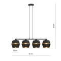 Nowoczesna lampa wisząca z 4 abażurami w kolorze czarno - złotym.