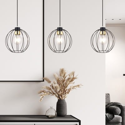 Minimalistyczna lampa wisząca na 3 żarówki - klosze z drutu.