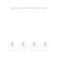 Lampa loftowa biało złota z kloszami z drutu na 4 żarówki.