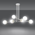 Lampa nowoczesna wisząca biała z kulkami o regulowanej wysokości zawieszenia.