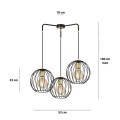 Lampa loftowa na 3 żarówki z metalowymi kloszami z drutu.