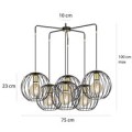 Duża lampa wisząca w stylu loftowym na 6 żarówek z kloszami z drutu.