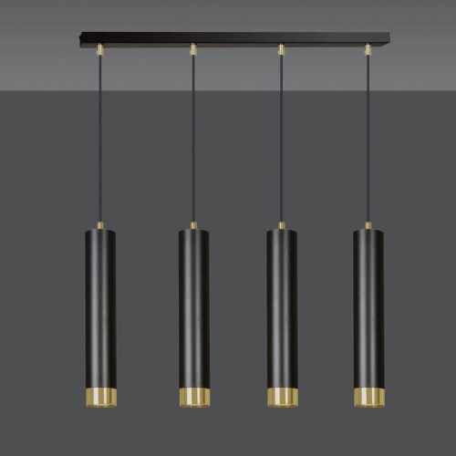 Spot wiszący z 4 tubami czarno złotymi.