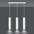 Trzy tuby biało - srebrne. Lampa typu spot wiszący.